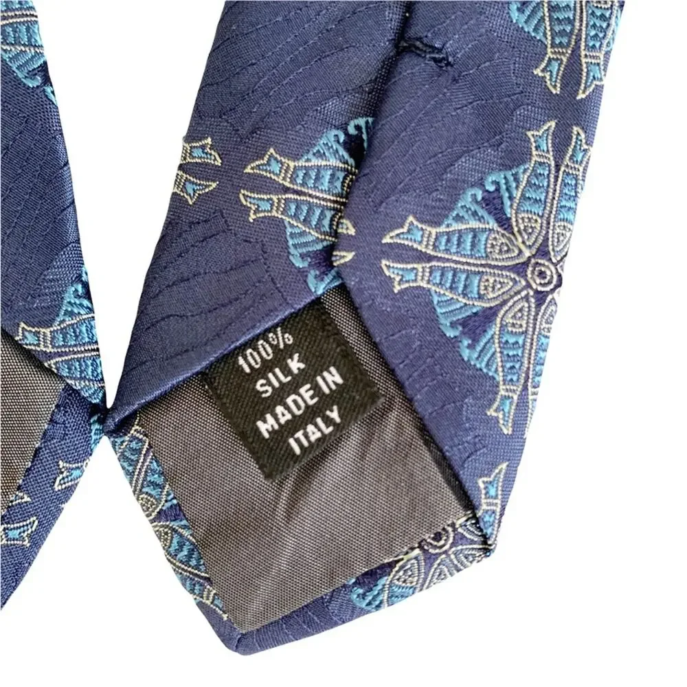 Gianfranco Ferre Blue Fish Print Medallion Silk Tie